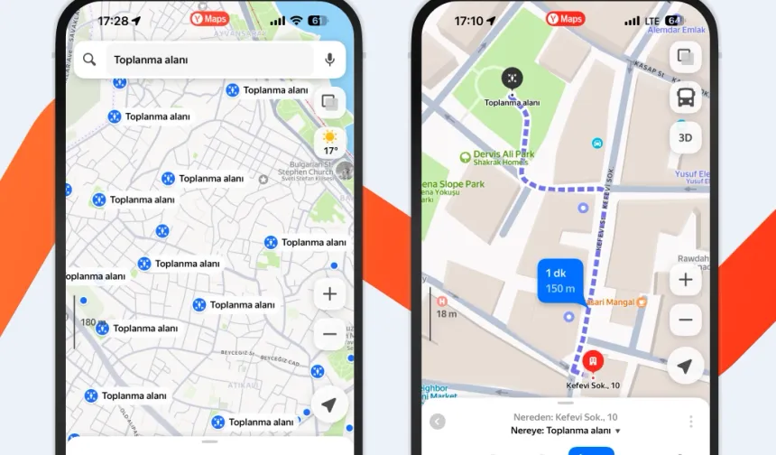 Deprem toplanma alanları Yandex'e eklendi